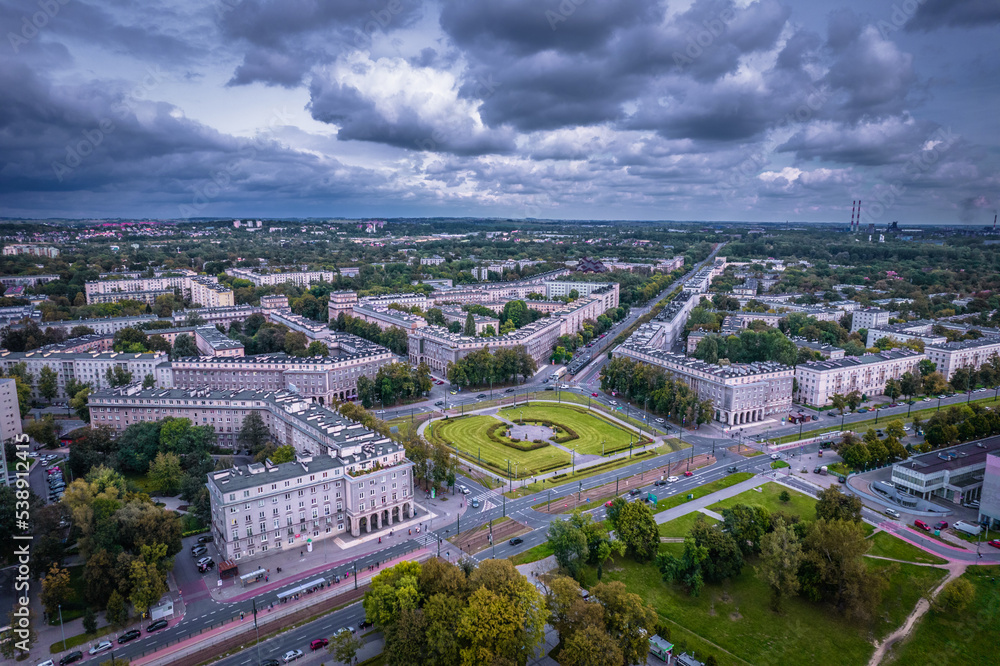 Obraz na płótnie Nowa Huta Kraków, Poland, Europe, aerial panorama w salonie