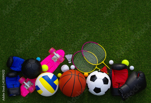Sport games equipment - balls, boxing gloves, rackets © Alekss