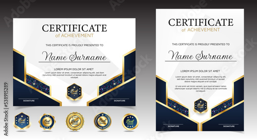 Black and gold certificate border template for business, diploma and education documents. portrait and landscape paper. vector EPS 10