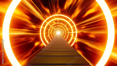 burning flame tunnel road way, 3d rendering