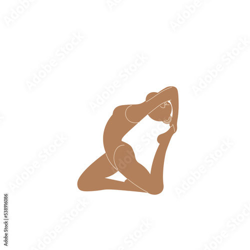 Slim sportive young woman doing yoga, and fitness exercises. Healthy lifestyle. Isolated on white background minimal.