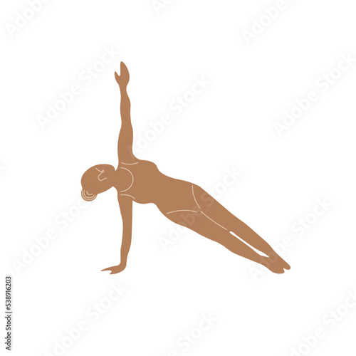 Slim sportive young woman doing yoga, and fitness exercises. Healthy lifestyle. Isolated on white background minimal.