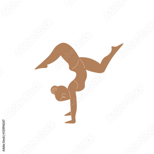 Slim sportive young woman doing yoga, and fitness exercises. Healthy lifestyle. Isolated on white background minimal.