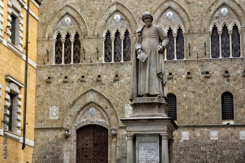 Salimbeni square in Siena Tuscany Italy where the Monte dei Paschi di Siena bank is located