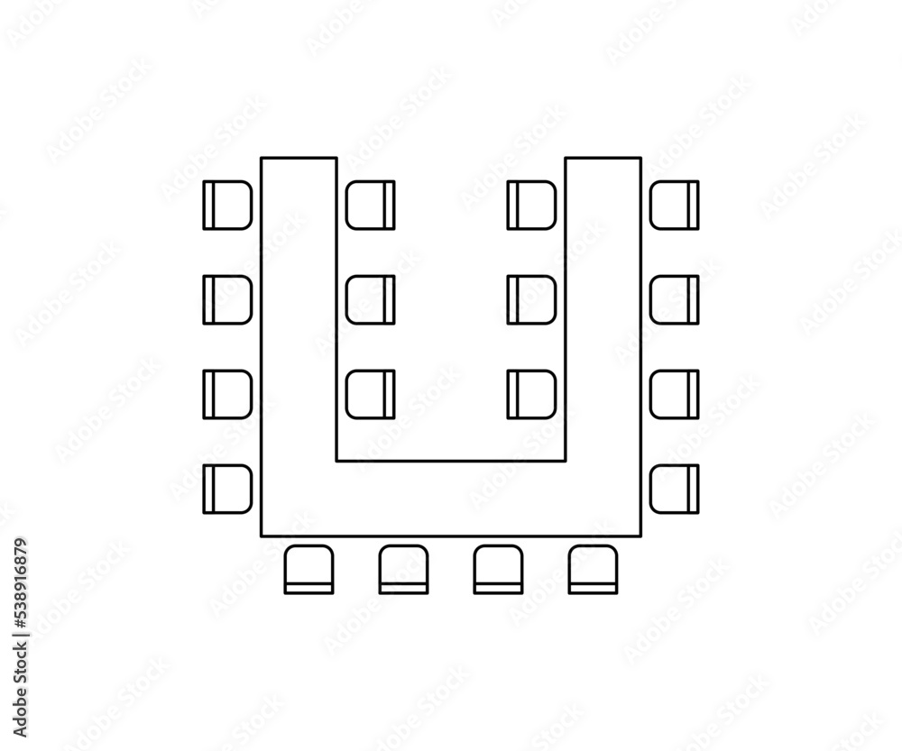 Plan for arranging seats and tables in interior, layout graphic outline