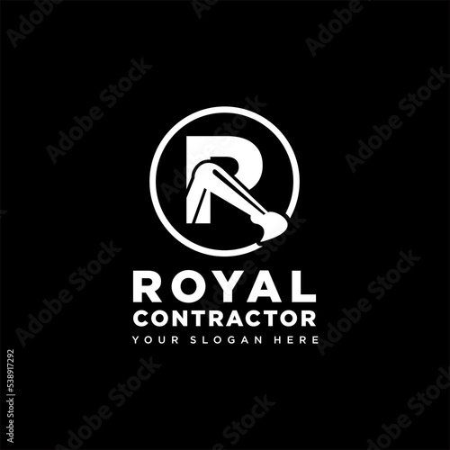 R Letter With construction excavator logo design vector