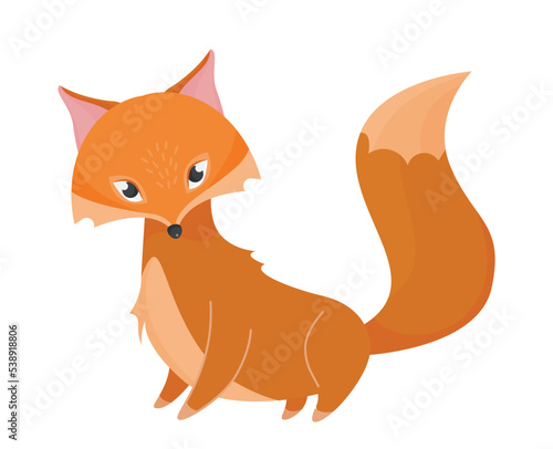 Cute orange fox. Toy or mascots for children. Sticker for social networks and messengers. Forest dweller, fauna and wild life. Charming and adorable character. Cartoon flat vector illustration
