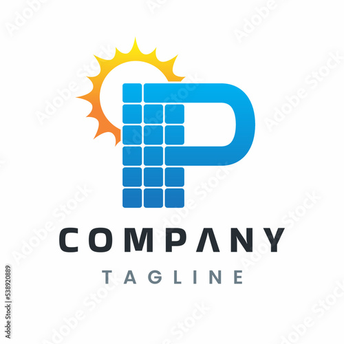 Letter P Solar Energy Logo, Solar Power Panel Design