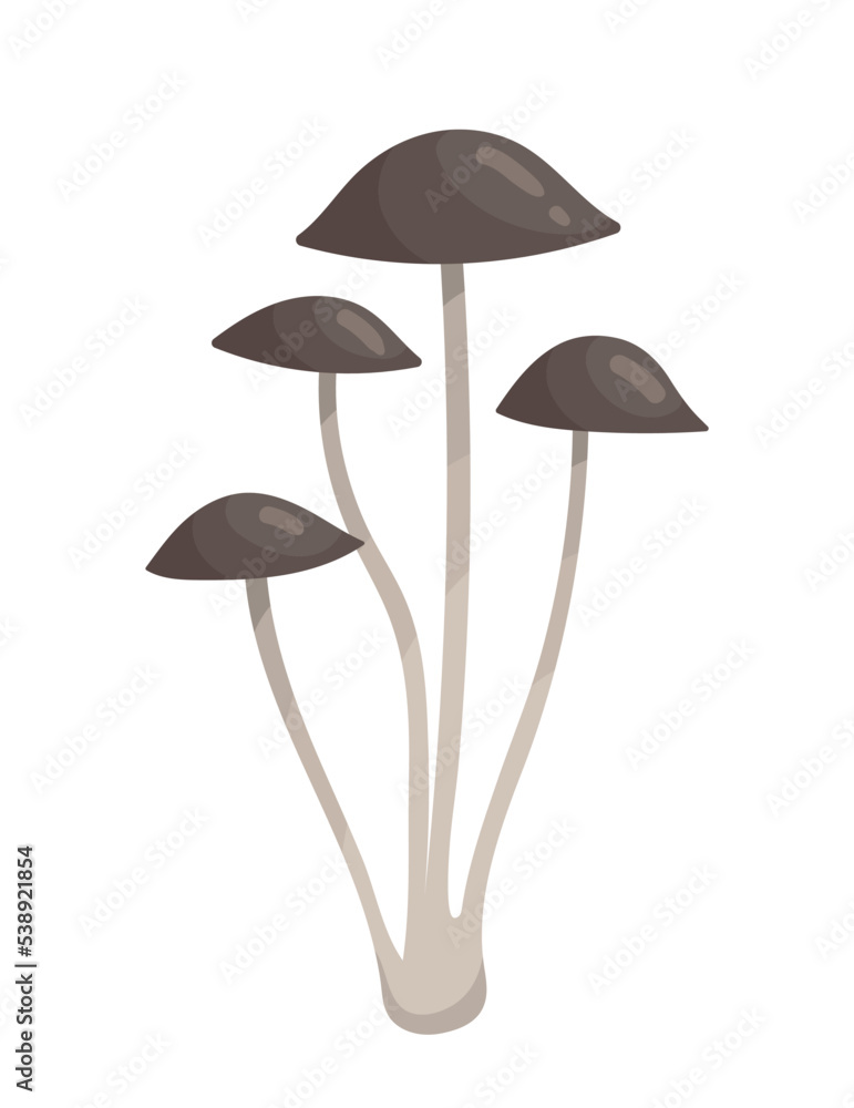 Grey mushrooms icon. Autumn harvesting, fall. Sticker for social networks and messengers. Balanced diet, healthy eating and vegetarianism. Protein and fresh product. Cartoon flat vector illustration