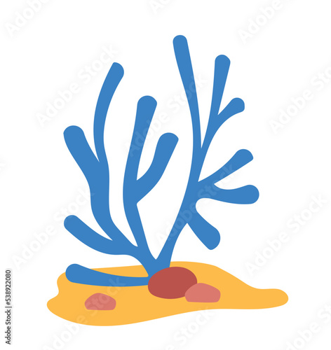 Ocean blue algae. Graphic element for website, program, application. Educational game for children, training. Plants, floristics and botany, underwater world. Cartoon flat vector illustration