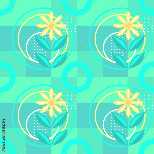 Seamless floral pattern, geometric mosaic, flat vector background, print, wallpaper, packaging.