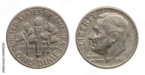 One dime 1965. United States Copper Nickel Coin