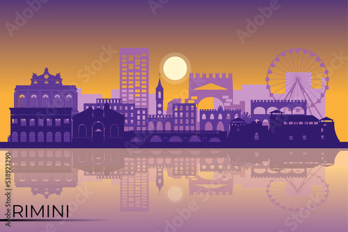 Italy, Rimini outline city skyline, linear illustration, banner, travel landmark, buildings silhouette. photo