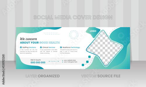 Corporate medical Facebook cover photo design with abstract shape and web banner template, Health care webinar Facebook and Instagram cover banner template for clinic promotion
