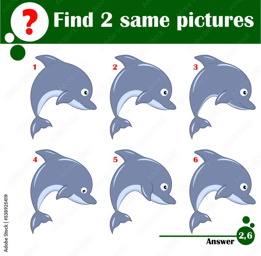 custom made wallpaper toronto digitalChildren educational game. Find two same pictures of cute dolphin