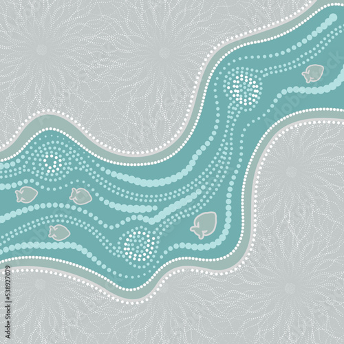 River dot art aboriginal painting