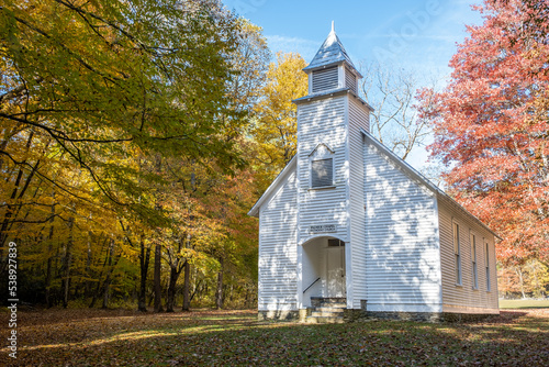Palmer Chapel front view in the Great Smoky Mountains NationalPark, Cataloochee Valley photo