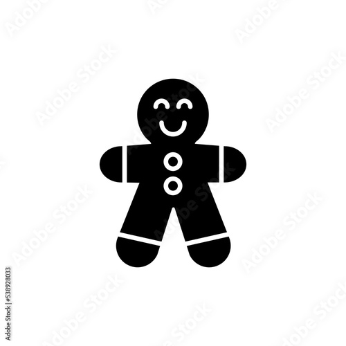 Gingerbread man glyph icon. Holiday cookie with icing. Happy new year and Merry Christmas. Isolated vector illustration