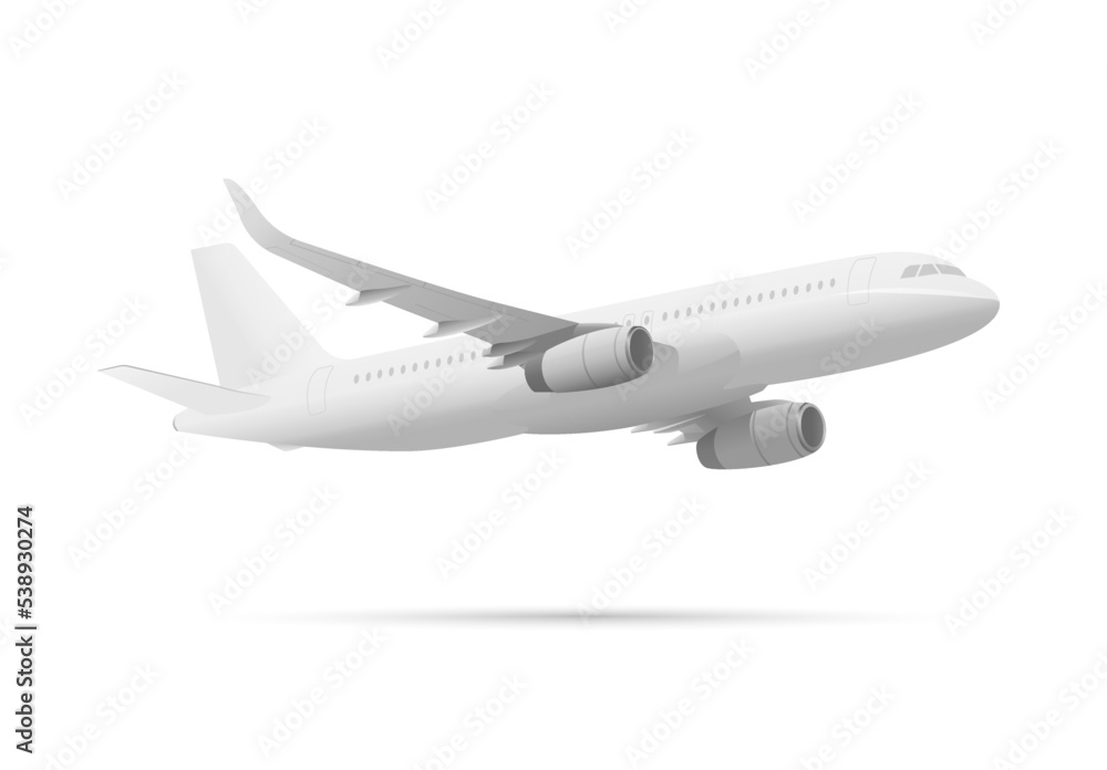 Obraz premium 3d visualization of plane in white flying with shadow below