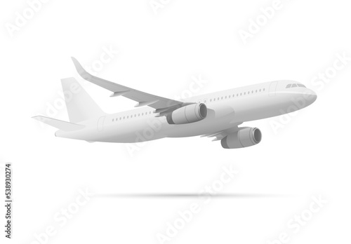 3d visualization of plane in white flying with shadow below