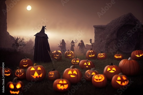 This is a 3D illustration of Halloween Origin, The Celtic Festival of Samhain. photo