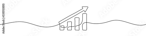 Continuous linear drawing of growing graph. Vector illustration. Business chart with up arrow