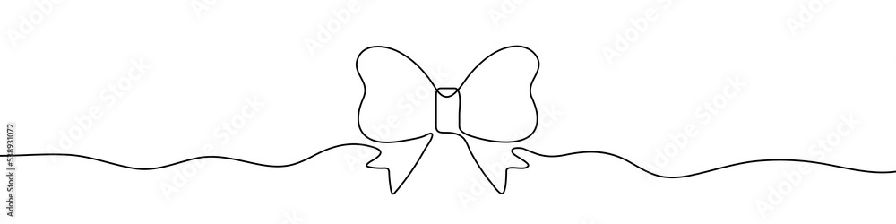 Continuous linear drawing of gift bow. Bow one line icon. One line drawing background. Vector illustration. Gift bow black icon Continuous linear drawing of gift bow. Bow one line icon. One line drawing background. Vector illustration. Gift bow black icon