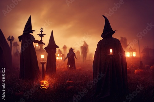This is a 3D illustration of Halloween Origin, The Celtic Festival of Samhain. photo