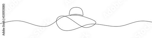 Continuous linear drawing of woman hat. Sun hat one line icon. One line drawing background. Vector illustration. Women summer hat black icon
