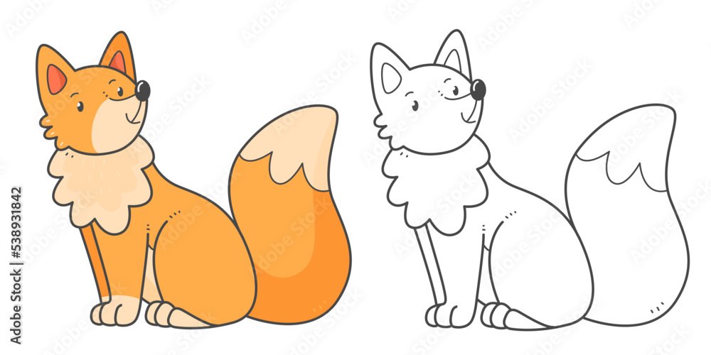Children's coloring book Fox. Coloring book with cute cartoon animal. Vector illustration.