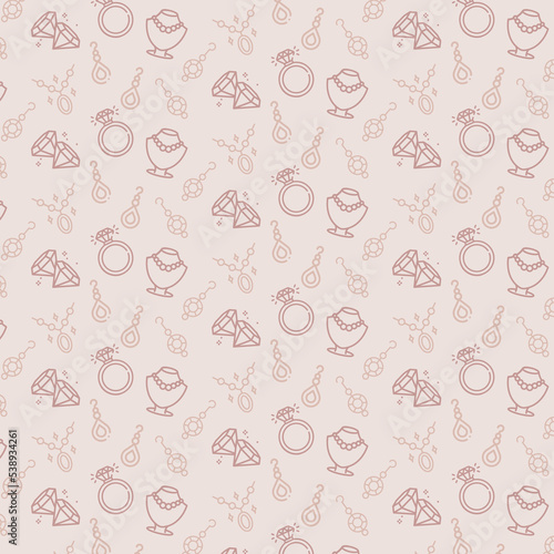 Jewelry seamless pattern, texture, background, wallpapers, endless ornament, repeating print, geometric. Earring, necklace, diamond, brilliant. Accessory