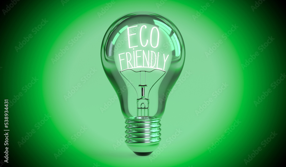 Eco friendly - lightbulb on green background - 3D illustration Eco friendly - lightbulb on green background - 3D illustration