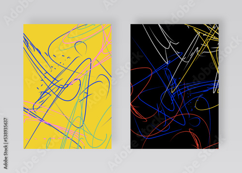 Modern bright colorful posters with abstract chaotic strokes. 