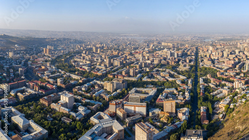 Panoramic aerial view of Yerevan city on sunny summer day, Armenia.