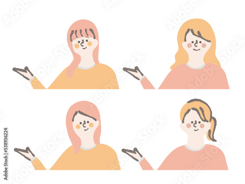 女性　紹介　案内　イラスト　セット