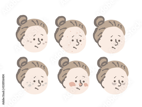 肌トラブル　女性　イラスト　セット