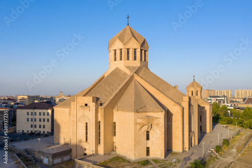 View of Saint Gregory the Illuminator (Surb Grigor Lusavorich) Cathedral on summer sunrise. Yerevan, Armenia.