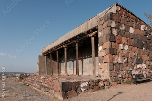 Portico in Erebuni fortress on sunny morning. Yerevan, Armenia.