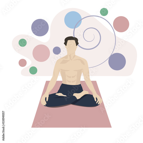 Calmness of the asian man with short hair in lotus position doing yoga