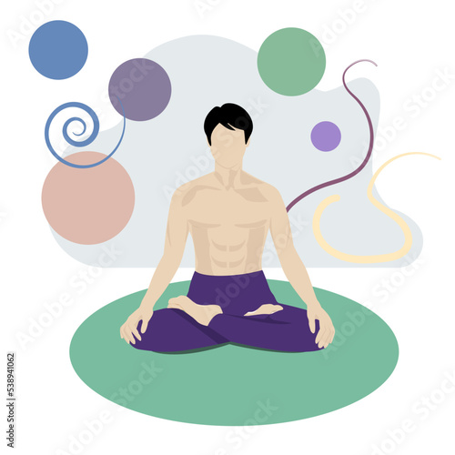 Calmness of the asian man in lotus position doing yoga