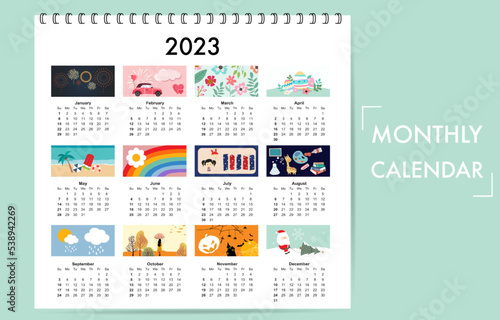Cute seasonal holiday calendar 2023 with special festival
