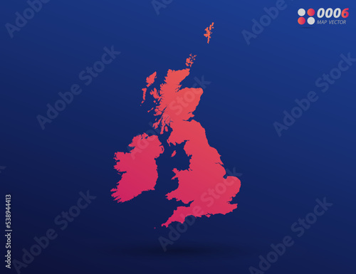 Vector bright orange gradient of United Kingdom  UK  map on dark background. Organized in layers for easy editing.