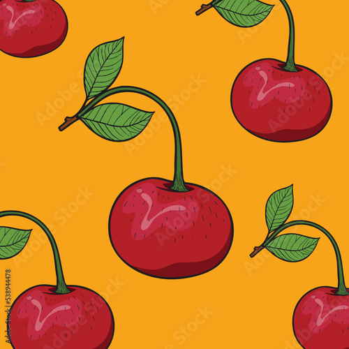 fruit cherries on orange background