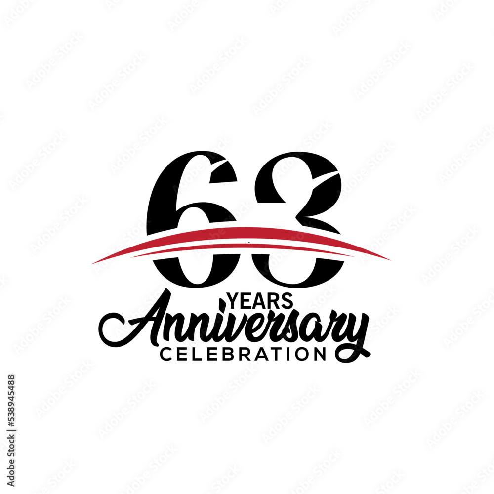 Obraz premium 63rd anniversary celebration design template for booklet with red and black colour , leaflet, magazine, brochure poster, web, invitation or greeting card. Vector illustration. 