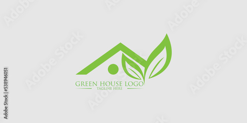 Simple Green house logo design with minimalis concept premium vector
