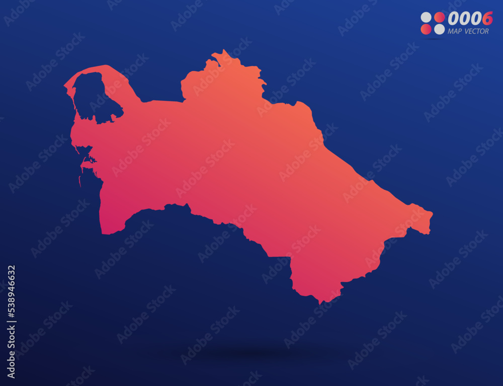 Naklejka premium Vector bright orange gradient of Turkmenistan map on dark background. Organized in layers for easy editing.