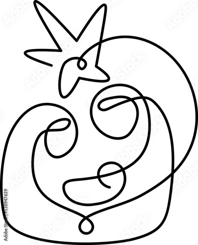 Christmas Vector Christian icon religious Nativity Scene of baby Jesus with Mary and Joseph. Continuous art line drawing, print for clothes and logo design, emblem one single line, isolated abstract