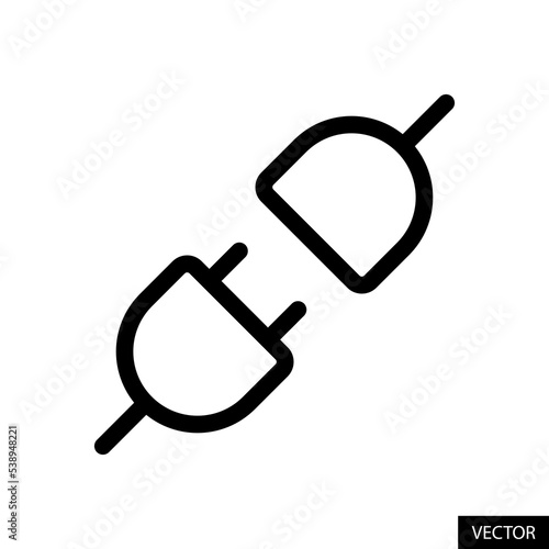 Disconnected plug vector icon in line style design for website, app, UI, isolated on white background. Editable stroke. Vector illustration.