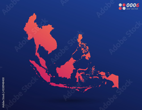 Vector bright orange gradient of Southeast Asia map on dark background. Organized in layers for easy editing.