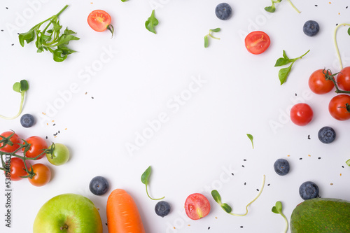 Healthy freshness vegetables and fruits on white background , Healthy eating concept